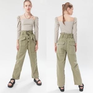 UO BDG Umber Tie-Front Paperbag Pant Olive Green Size Small